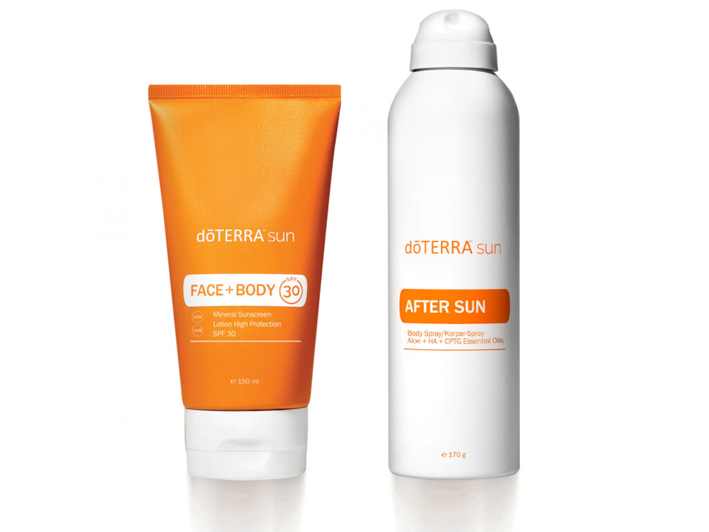 A doTERRA Sun napozás utáni testápoló spray és fényvédő krém remek páros ha ha természetes alapú fényvédelmet és egyben tápláló bőrápolást keresünk.